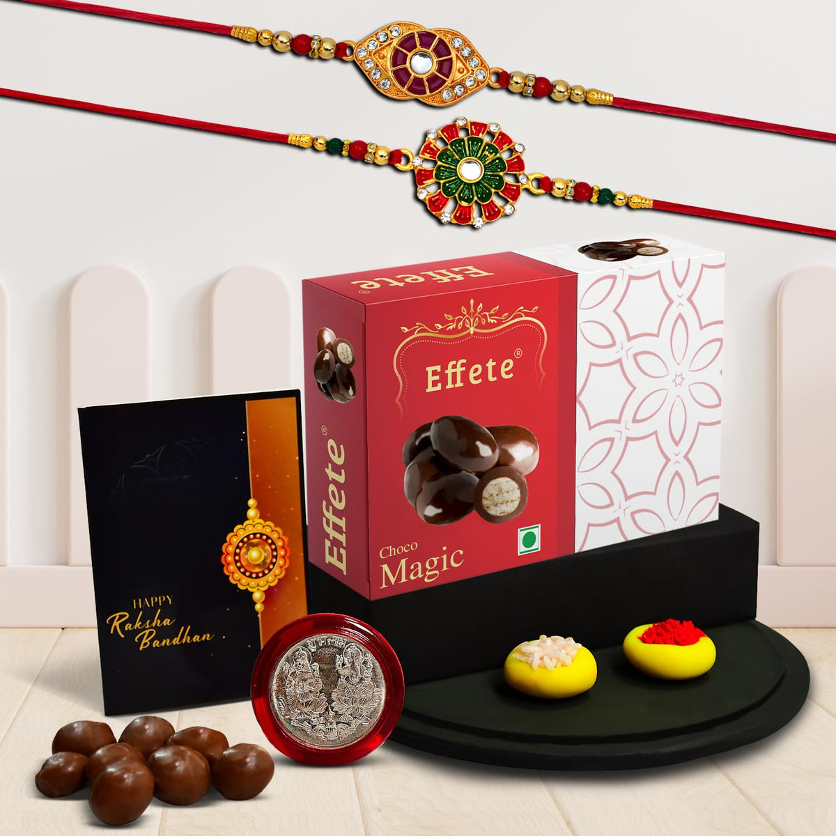 (K2_553+554_EM32) Rakhi Combo with Chocolate Magic 32gm | stylish rakhi for brother | Rakhi & Chocolate for brother | rakhi brother | rakhi with gift | handmade rakhi | Set of 2
