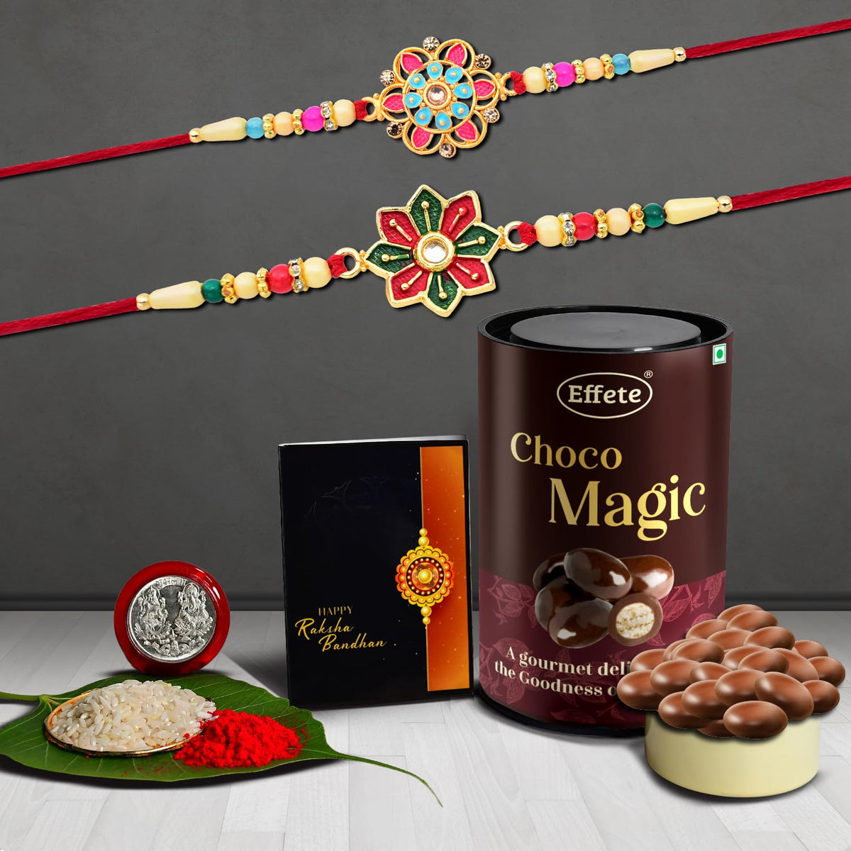 (K2_558+559_EM) Rakhi Combo with Chocolate Magic | Rakhi for brother with gift | Fancy Rakhis for men stylish |rakhi combo for brother | Set of 2 Rakhi |  Chocolate |