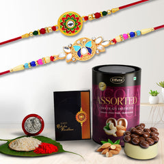 (K2_513+514_AS) Rakhi Combo with Assorted Chocolate Dryfruits 96gm, Rakhi & Chocolate for brother, Rakhi with chocolate, rakhi with gift, Rakhi Combo, Set of 2 Rakhi,  Chocolate