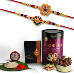 (K2_313+314_AS) Rakhi Combo with Assorted Chocolate Dryfruits 96gm| Rakhi for brother with gift | chocolate gift pack |rakhi with Chocolate Gift Hemper | Fancy Rakhi for men | Set of 2 |