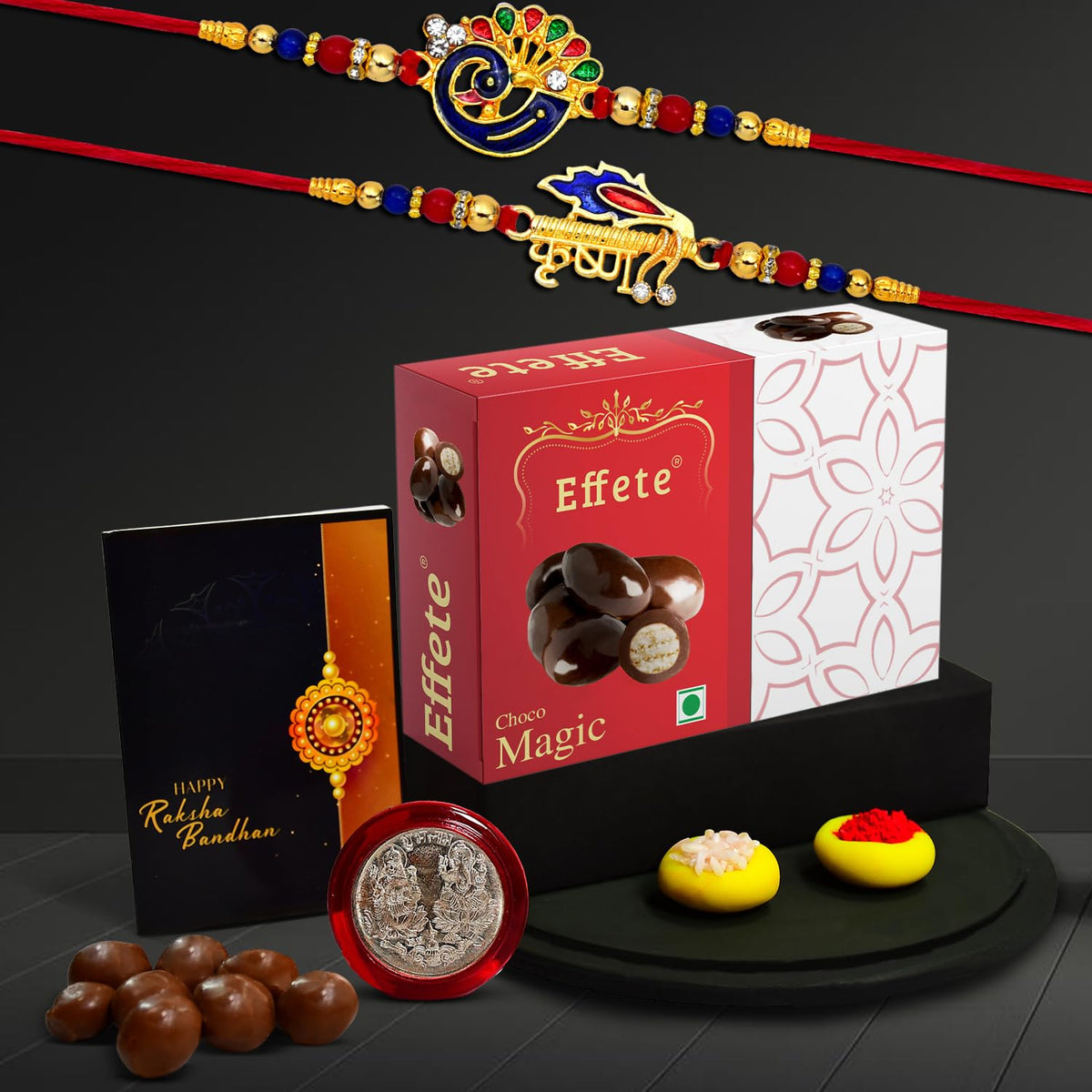 (K2_320+321_EM32) Rakhi Combo with Chocolate Magic 32gm, Rakhi & Chocolate for brother, Rakhi with chocolate, rakhi with gift, Rakhi Combo, Set of 2 Rakhi, Chocolate