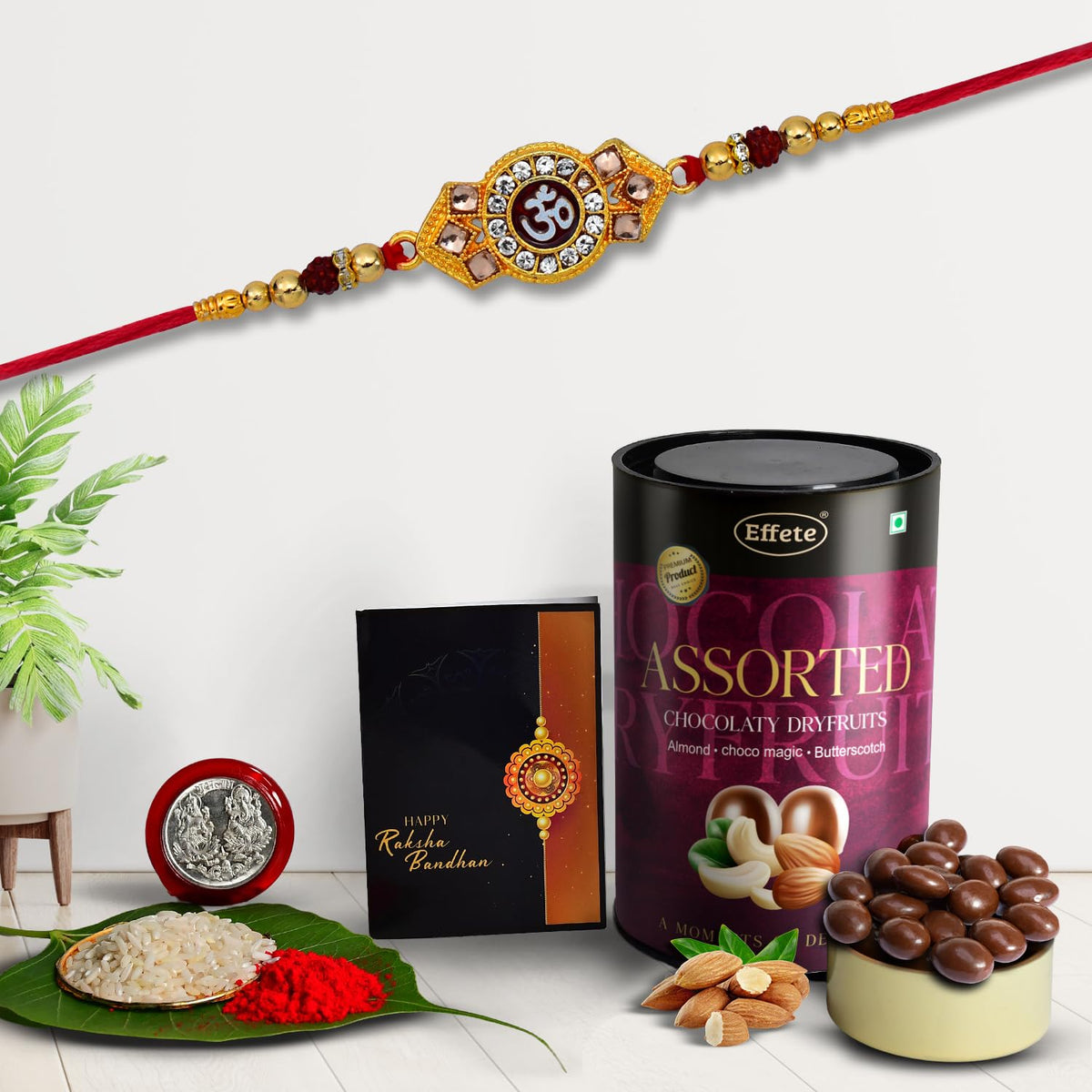 (K1_517_AS) Rakhi Combo with Assorted Chocolate Dryfruits 96gm, stylish rakhi for brother, Rakhi & Chocolate for brother, rakhi brother, rakhi with gift, handmade rakhi, Set of 1 Rakhi