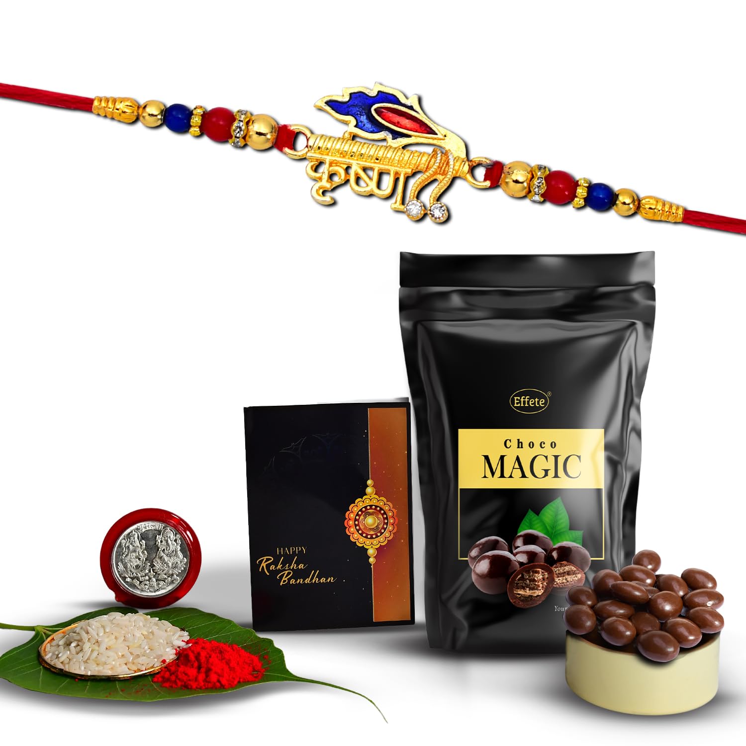 (K1_320_SM) Rakhi Combo with Choco Magic (Pouch), Rakhi & Chocolate for brother, Fancy Rakhis for men stylish, rakhi with gift, Rakhi Combo, Set of 1, Chocolate