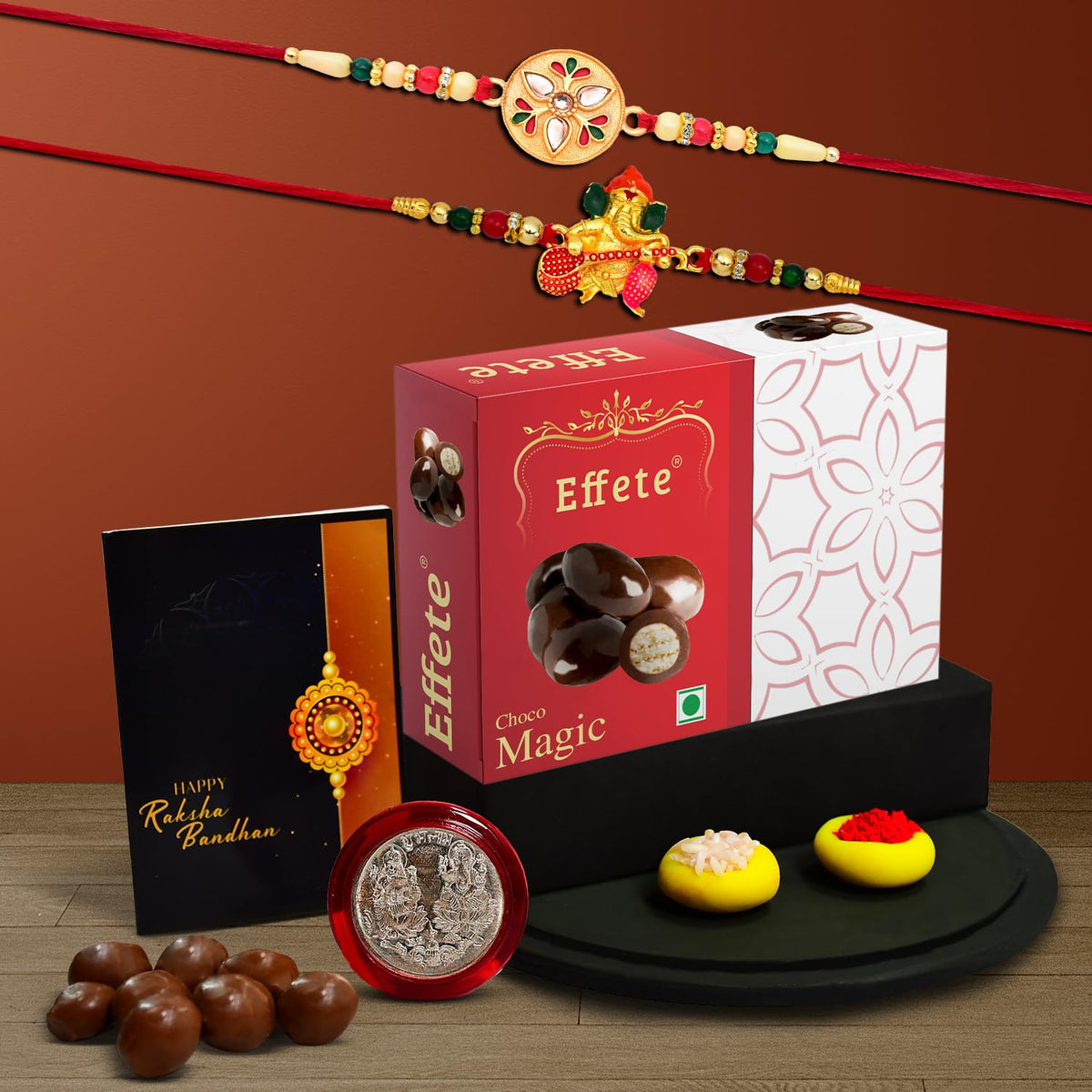 (K2_508+511_EM32) Rakhi Combo with Chocolate Magic 32gm, Rakhi & Chocolate for brother, Fancy Rakhis for men stylish, rakhi with gift, Rakhi Combo, Set of 2,  Chocolate