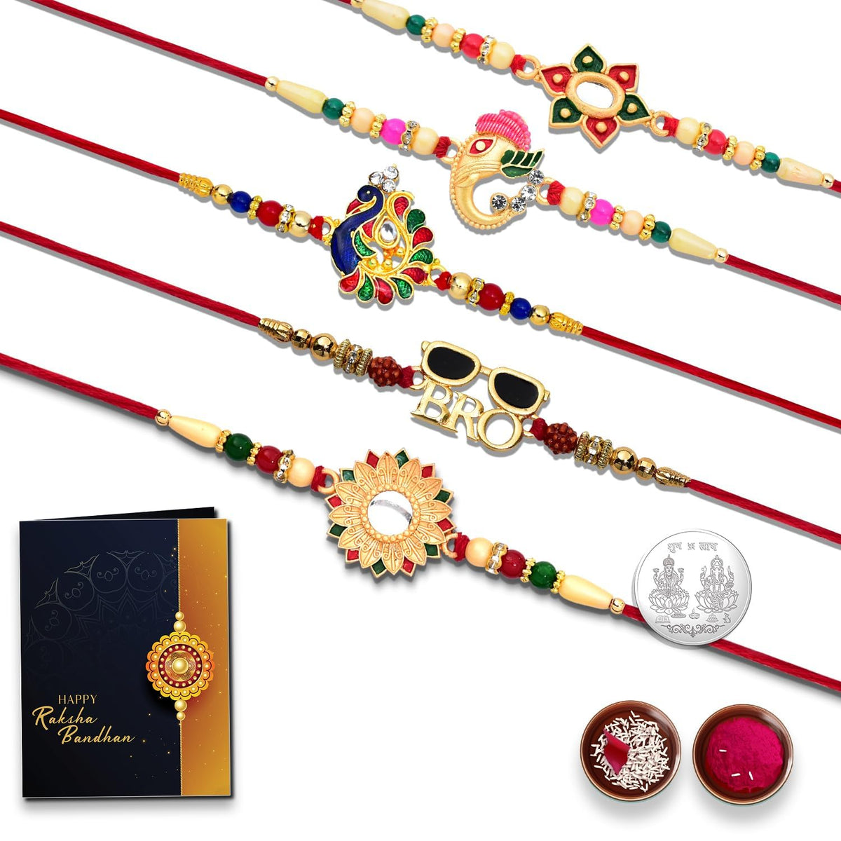 (K5_NC102) Rakhi Combo Pooja Coin & Rakhi Card, bhai bhabhi rakhi set, lumba rakhi for bhabhi, kundan rakhi, bhaiya bhabhi rakhi set, chandi ki rakhi, rakhi lumba set, rakhi for brother, rakhi for brother and bhabhi, silver rakhi for brother, rakhi