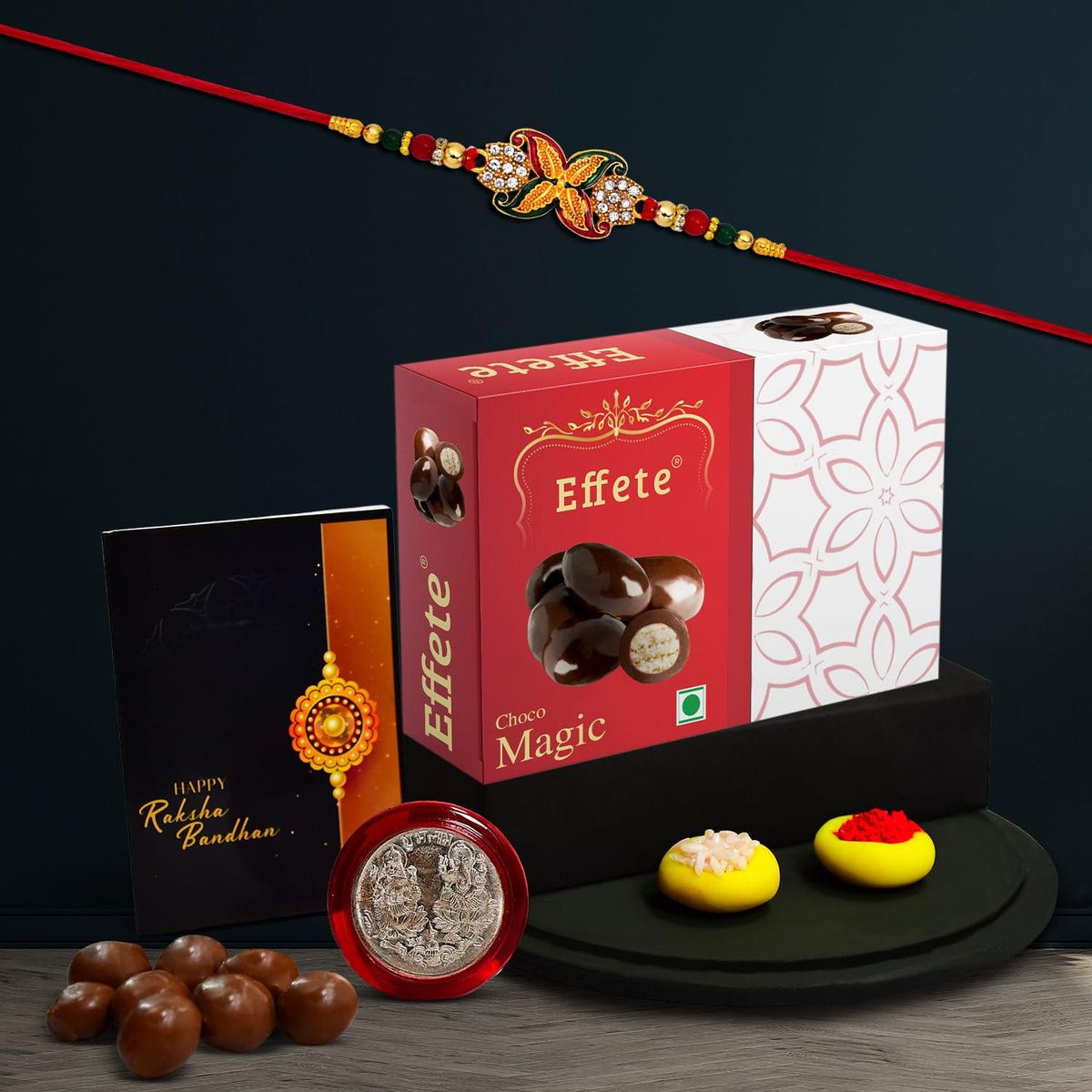 (K1_547_EM32) Rakhi Combo with Chocolate Magic 32gm, Rakhi for brother with gift, chocolate gift pack, rakhi with Chocolate Gift Hemper, Fancy Rakhis for men, Set of 1 Rakhi