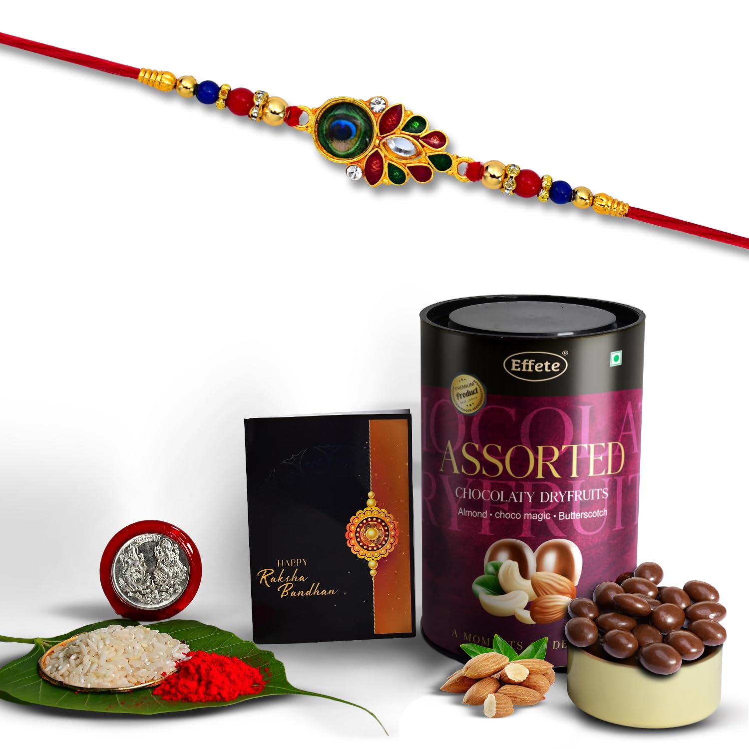(K1_319_AS) Rakhi Combo with Assorted Chocolate Dryfruits 96gm| Rakhi for brother with gift | chocolate gift pack |rakhi with Chocolate Gift Hemper | Fancy Rakhi for men | Set of 1 |