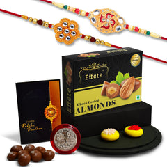 (K2_528+531_CA32) Rakhi Combo with Chocolate Almonds 32gm, Rakhi & Chocolate for brother, Fancy Rakhis for men stylish, rakhi with gift, Rakhi Combo, Set of 2,  Chocolate