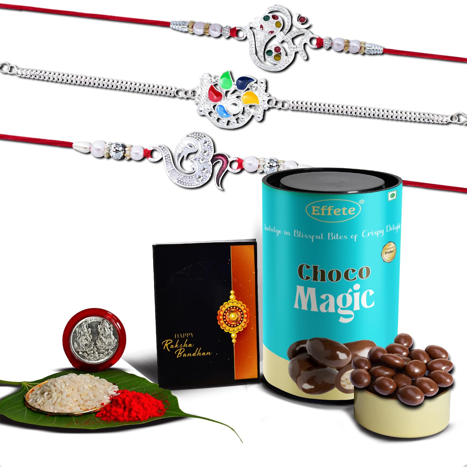 (K3_A8+A13+C1_CM) Rakhi Combo with Chocolate Magic, Rakhi & Chocolate for brother, Rakhi with chocolate, rakhi with gift, Rakhi Combo, Set of 3 Rakhi,  Chocolate