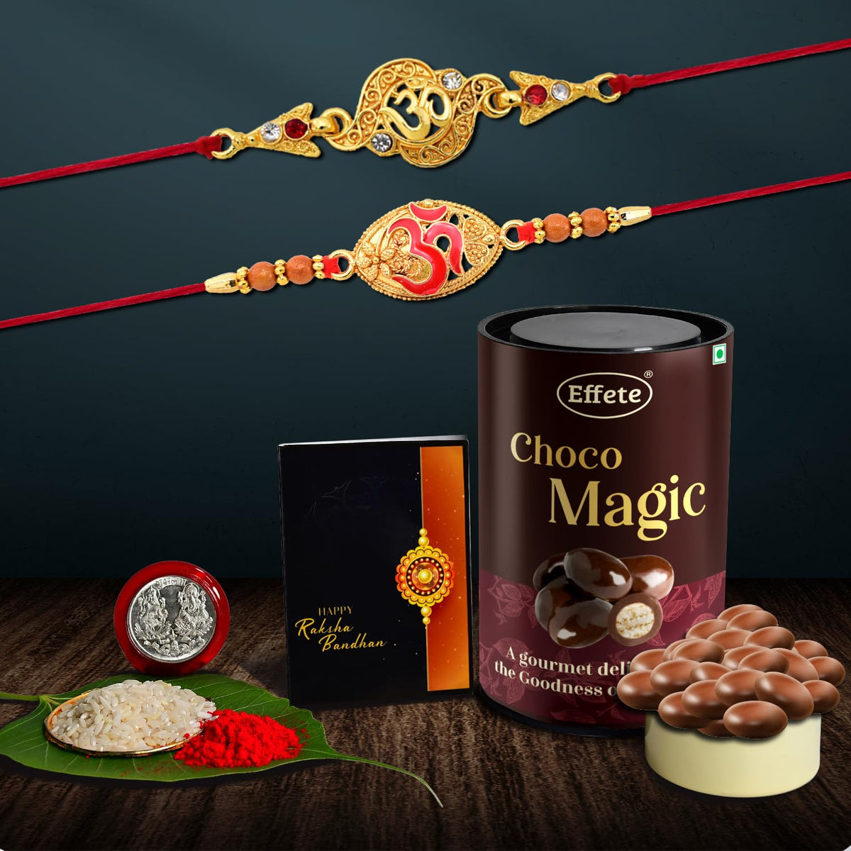 (K2_403+404_EM) Rakhi Combo with Chocolate Magic, Rakhi & Chocolate for brother, Fancy Rakhis for men stylish, rakhi with gift, Rakhi Combo, Set of 2, Chocolate