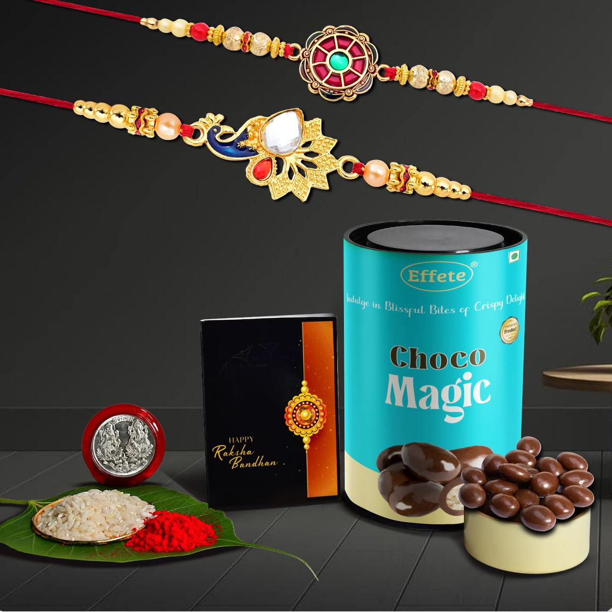 (K2_414+415_CM) Rakhi Combo with Chocolate Magic | Rakhi for brother with gift | Fancy Rakhis for men stylish |rakhi combo for brother | Set of 2 Rakhi | Chocolate |