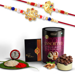 (K2_14+15_AS) Rakhi Combo with Assorted Chocolate Dryfruits 96gm | stylish rakhi for brother | Rakhi & Chocolate for brother | rakhi brother | rakhi with gift | handmade rakhi | Set of 2