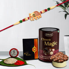 (K1_266_EM) Rakhi Combo with Chocolate Magic, Rakhi for brother with gift, chocolate gift pack, rakhi with Chocolate Gift Hemper, Fancy Rakhis for men, Set of 1 Rakhi