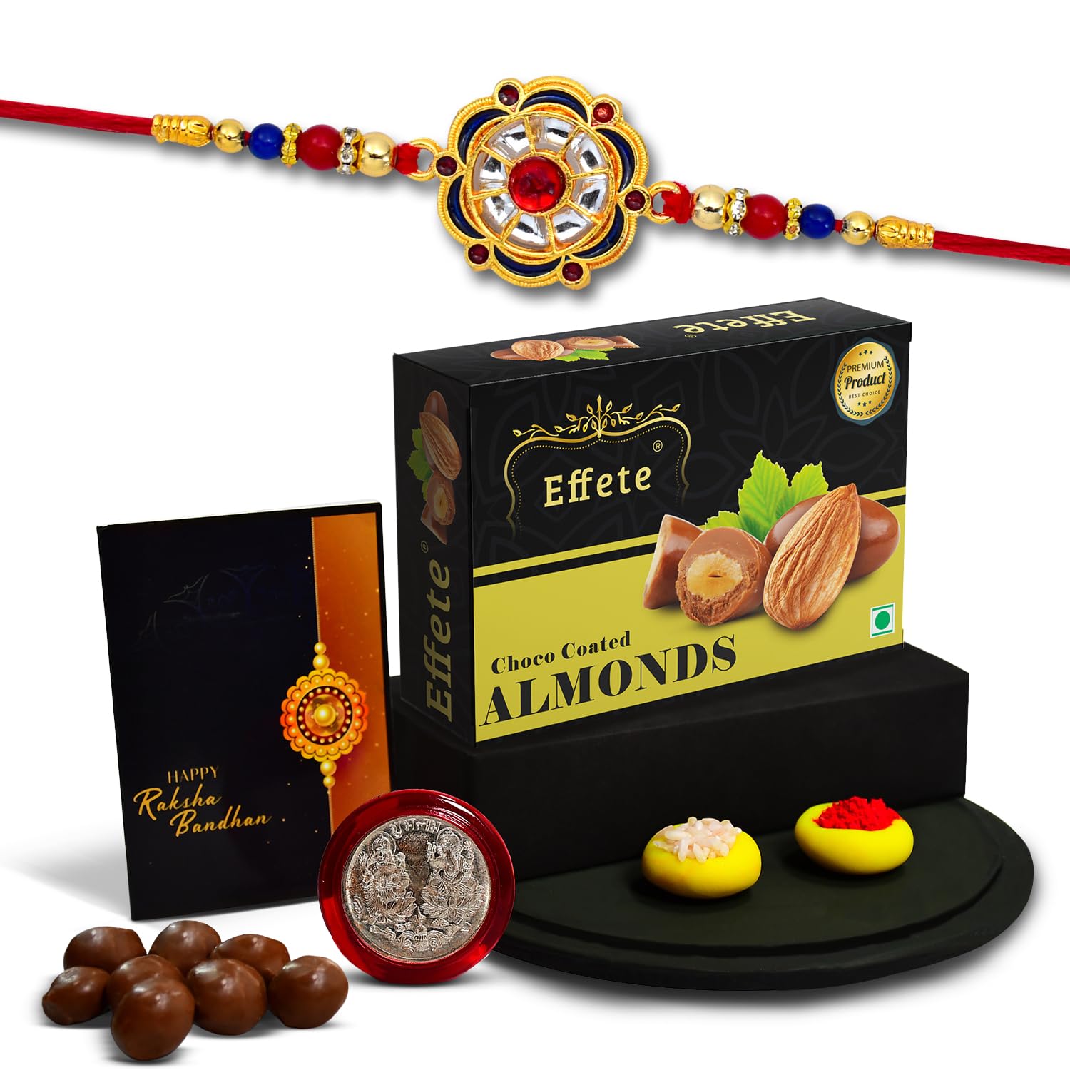 (K1_299_CA32) Rakhi Combo with Chocolate Almonds 32gm, Rakhi & Chocolate for brother, Fancy Rakhis for men stylish, rakhi with gift, Rakhi Combo, Set of 1, Chocolate