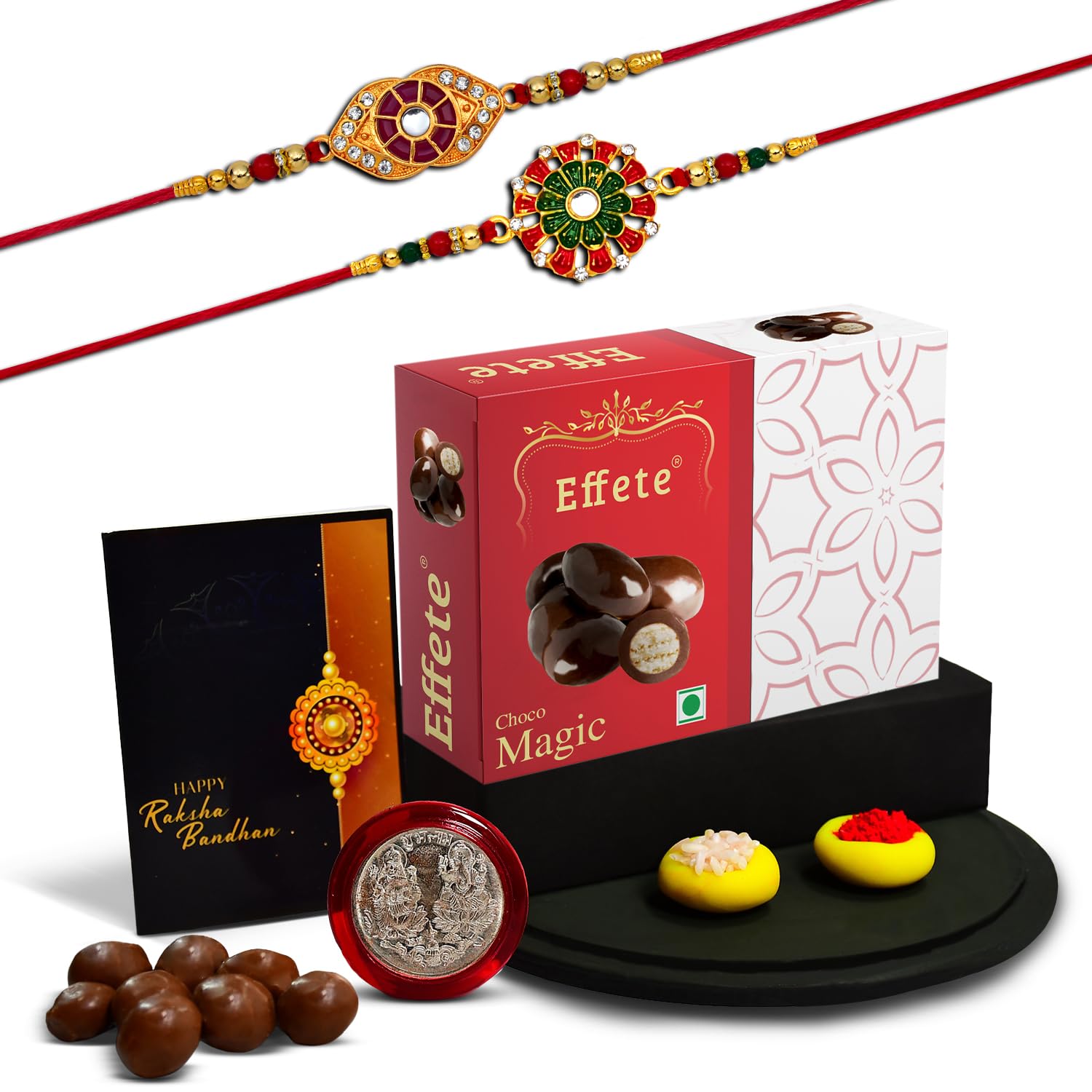 (K2_553+554_EM32) Rakhi Combo with Chocolate Magic 32gm | stylish rakhi for brother | Rakhi & Chocolate for brother | rakhi brother | rakhi with gift | handmade rakhi | Set of 2