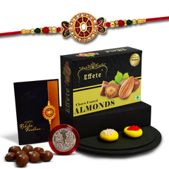 (K1_532_CA32) Rakhi with Chocolate Almonds 32gm| Rakhi for brother with gift | handmade rakhi |rakhi combo for brother | stylish rakhi for brother | Set of 1 Rakhi |