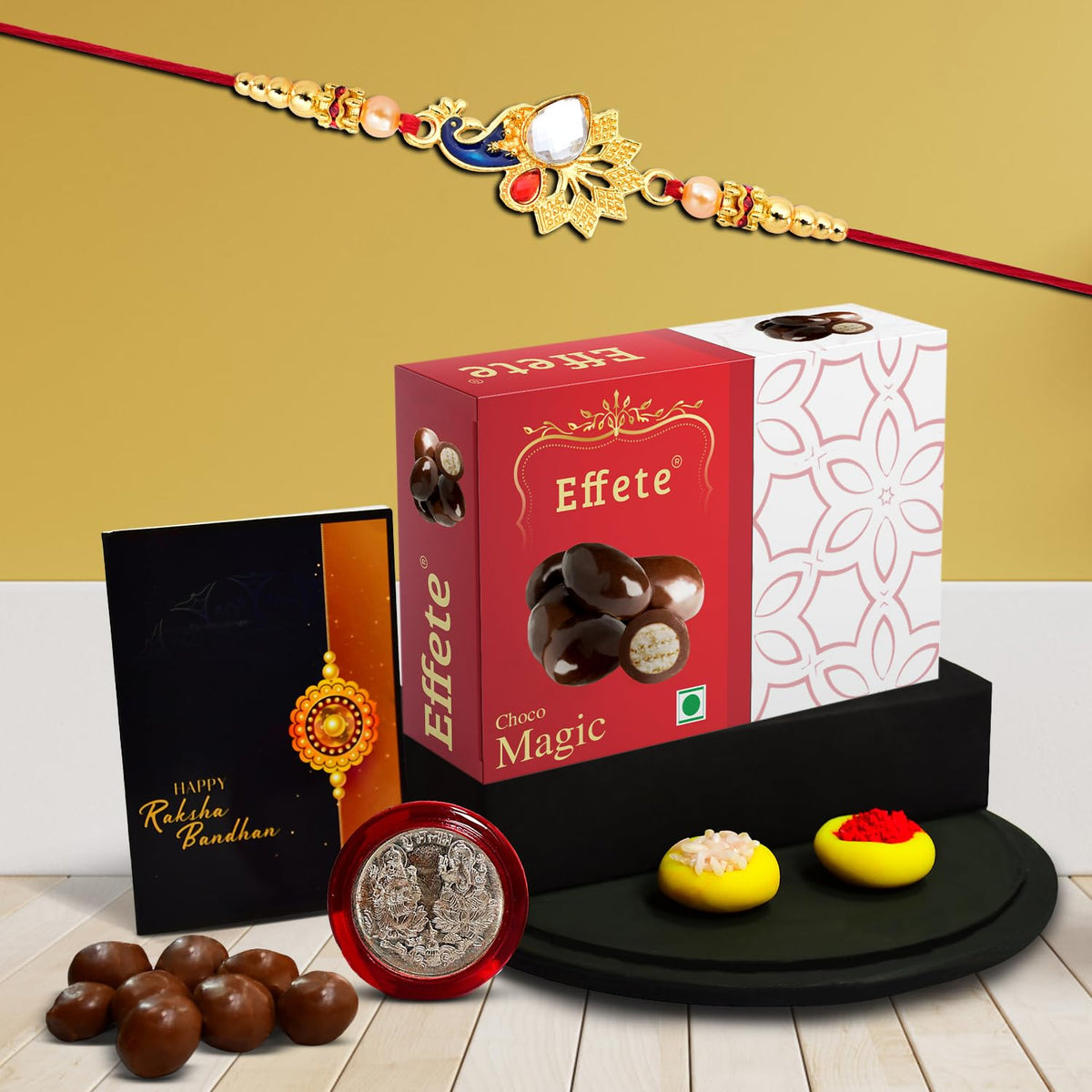 (K1_414_EM32) Rakhi Combo with Chocolate Magic 32gm, Rakhi for brother with gift, chocolate gift pack, rakhi with Chocolate Gift Hemper, Fancy Rakhis for men, Set of 1 Rakhi