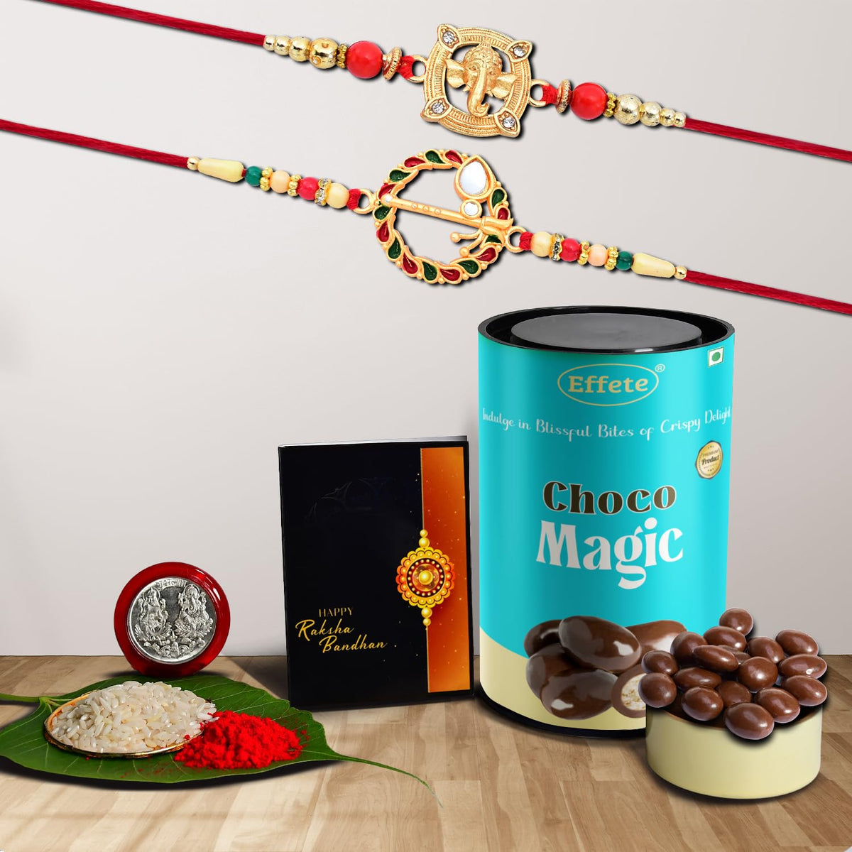 (K2_560+908_CM) Rakhi Combo with Chocolate Magic | Rakhi for brother with gift | chocolate gift pack |rakhi with Chocolate Gift Hemper | Fancy Rakhi for men | Set of 2 |