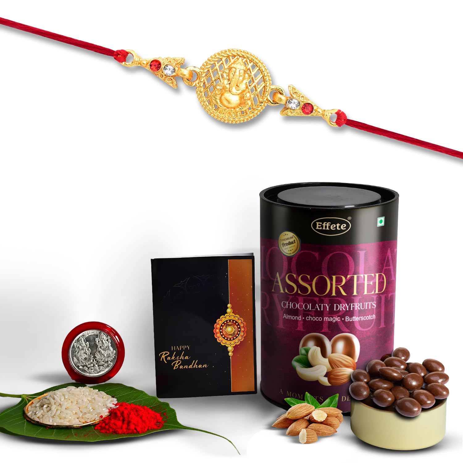(K1_432_AS) Rakhi Combo with Assorted Chocolate Dryfruits 96gm| Rakhi for brother with gift | Fancy Rakhis for men stylish |rakhi combo for brother | Set of 1 Rakhi | Chocolate |