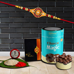 (K1_325_CM) Rakhi Combo with Chocolate Magic, Rakhi for brother with gift, chocolate gift pack, rakhi with Chocolate Gift Hemper, Fancy Rakhis for men, Set of 1 Rakhi
