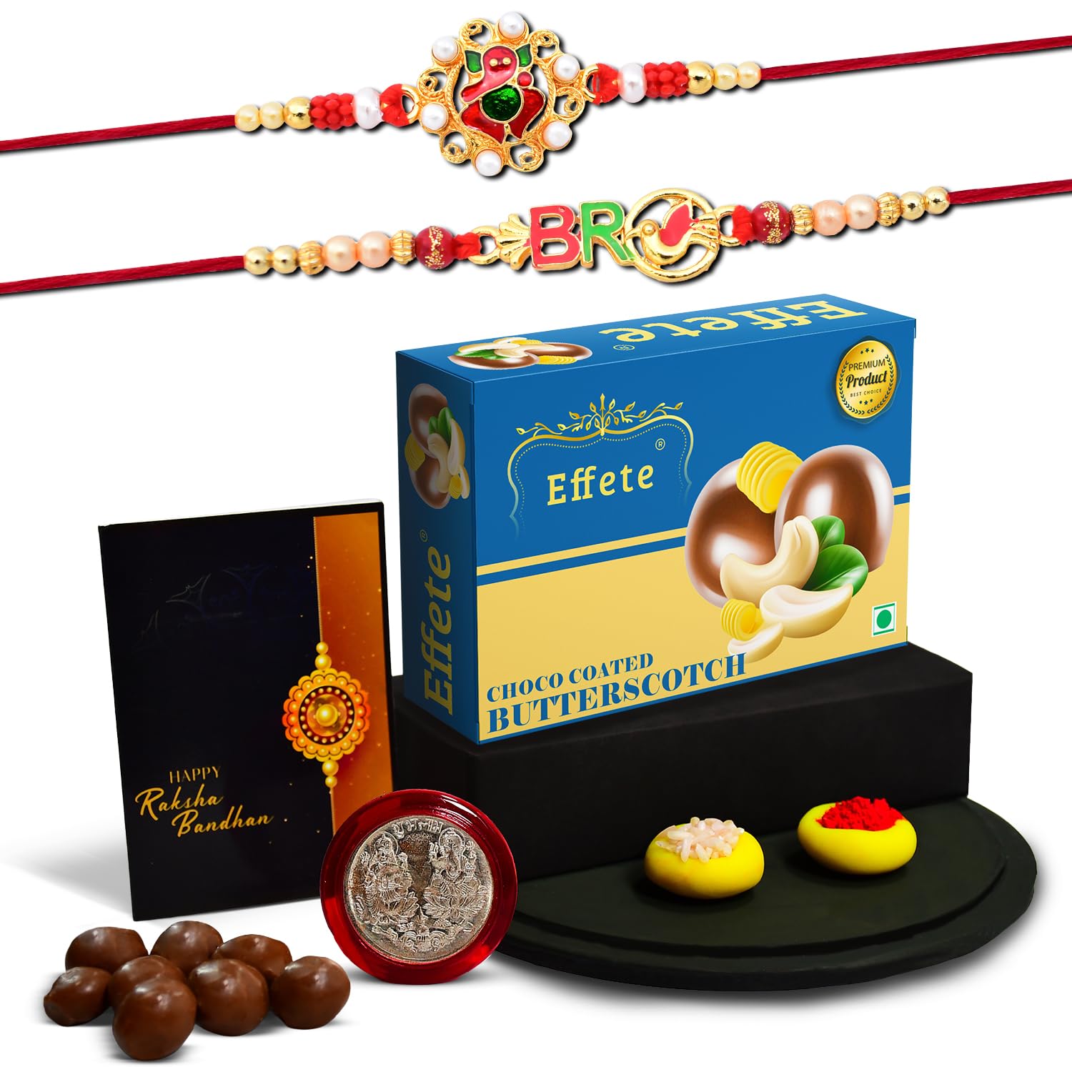 (K2_12+13_BS32) Rakhi Combo with Chocolate Butter Scotch 32gm, Rakhi & Chocolate for brother, Rakhi with chocolate, rakhi with gift, Rakhi Combo, Set of 2 Rakhi, Chocolate
