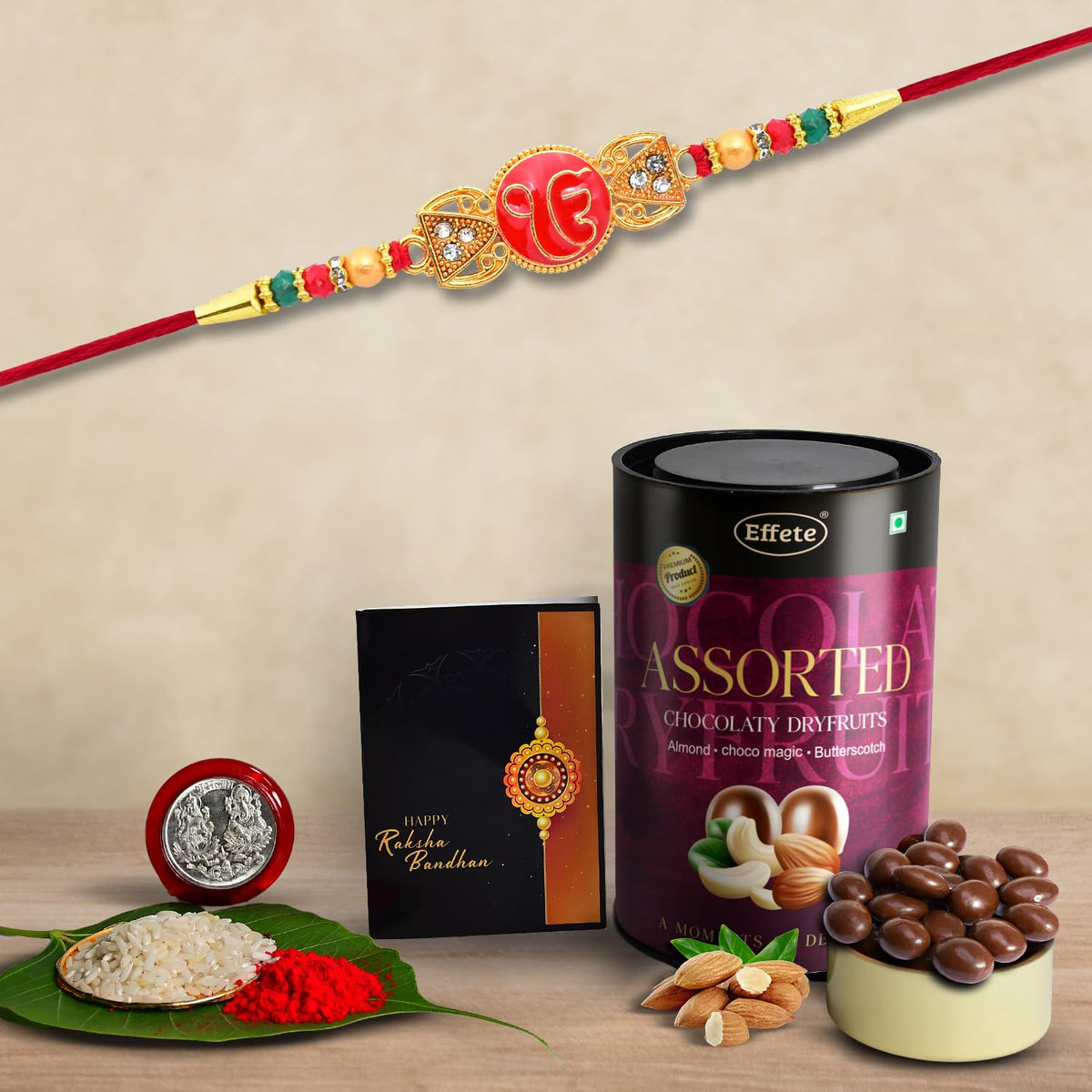 (K1_360_AS) Rakhi Combo with Assorted Chocolate Dryfruits 96gm| Rakhi for brother with gift | Fancy Rakhis for men stylish |rakhi combo for brother | Set of 1 Rakhi | Chocolate |