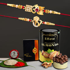 (K2_412+413_AS) Rakhi Combo & Assorted Chocolate Dryfruits 96gm| Rakhi & Chocolate for brother | Fancy Rakhis for men stylish | rakhi with gift | Rakhi Combo | Set of 2 | Chocolate