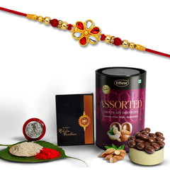 (K1_323_AS) Rakhi Combo with Assorted Chocolate Dryfruits 96gm, Rakhi for brother with gift, chocolate gift pack, rakhi with Chocolate Gift Hemper, Fancy Rakhis for men, Set of 1 Rakhi