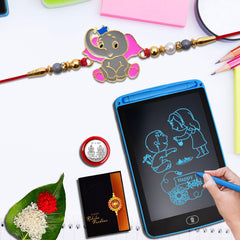Baby Elephant Cartoon Rakhi Combo with  LCD Writing Pad/Tablet for Kids (K1_310_1360)