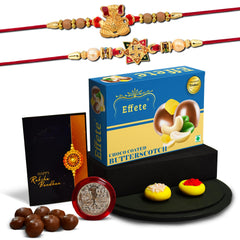 (K2_3+10_BS32) Rakhi Combo with Chocolate Butter Scotch 32gm, Rakhi for brother with gift, chocolate gift pack, rakhi with Chocolate Gift Hemper, Fancy Rakhis for men, Set of 2 Rakhi