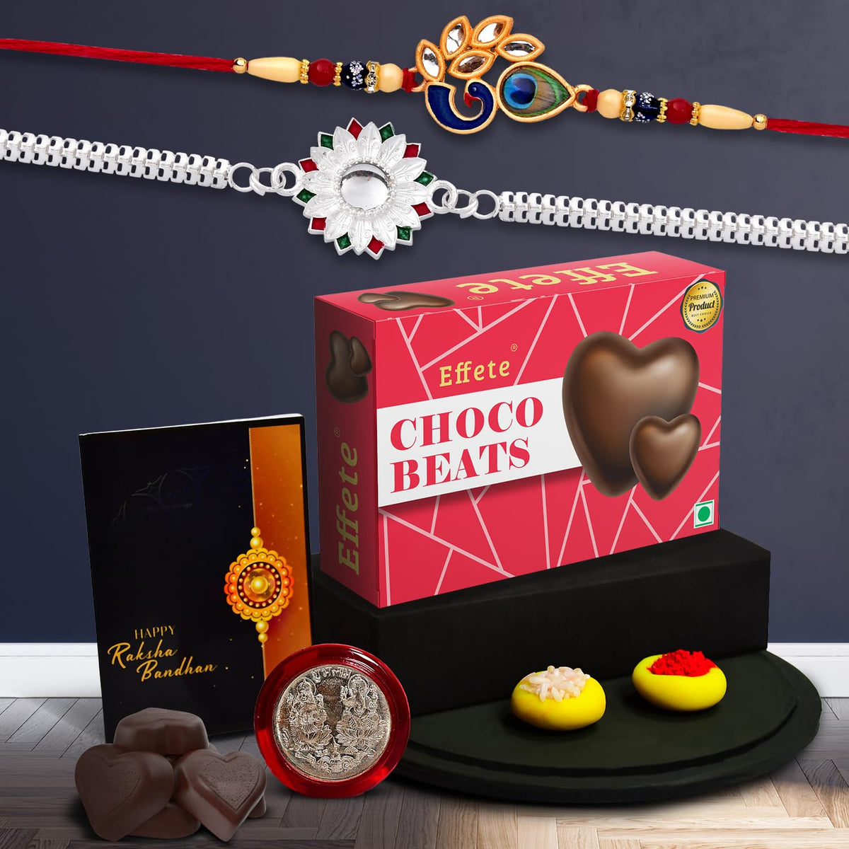 (K2_535+A4_CB32) Rakhi Combo with Chocolate Beats 32gm, stylish rakhi for brother, Rakhi & Chocolate for brother, rakhi brother, rakhi with gift, handmade rakhi, Set of 2 Rakhi