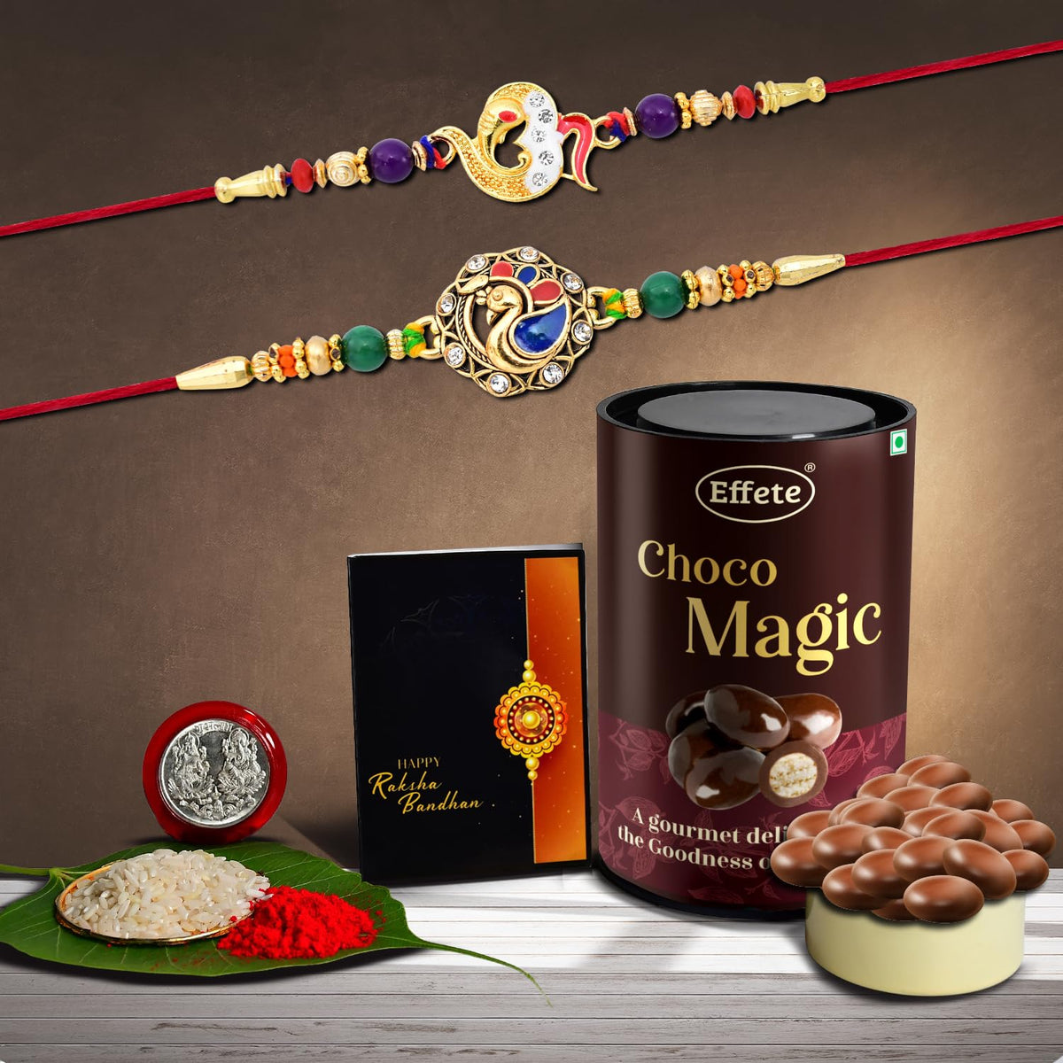 (K2_408+411_EM) Rakhi Combo & Chocolate Magic | Rakhi & Chocolate for brother | Fancy Rakhis for men stylish | rakhi with gift | Rakhi Combo | Set of 2 | Chocolate