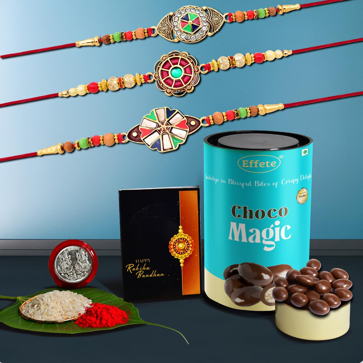 (K3_415+416+417_CM) Rakhi Combo with Chocolate Magic | Rakhi for brother with gift | Fancy Rakhis for men stylish |rakhi combo for brother | Set of 3 Rakhi |  Chocolate |