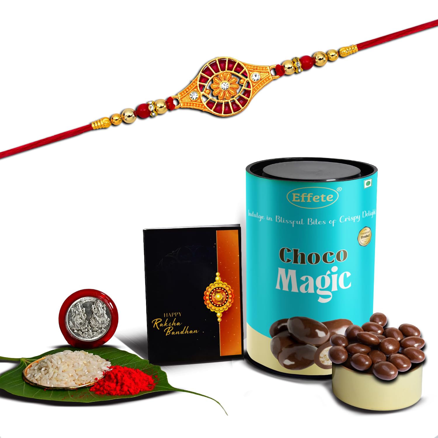 (K1_325_CM) Rakhi Combo with Chocolate Magic, Rakhi for brother with gift, chocolate gift pack, rakhi with Chocolate Gift Hemper, Fancy Rakhis for men, Set of 1 Rakhi