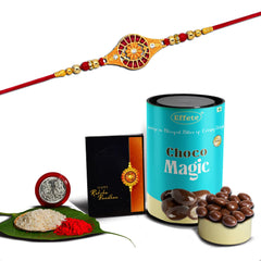 (K1_325_CM) Rakhi Combo with Chocolate Magic, Rakhi for brother with gift, chocolate gift pack, rakhi with Chocolate Gift Hemper, Fancy Rakhis for men, Set of 1 Rakhi