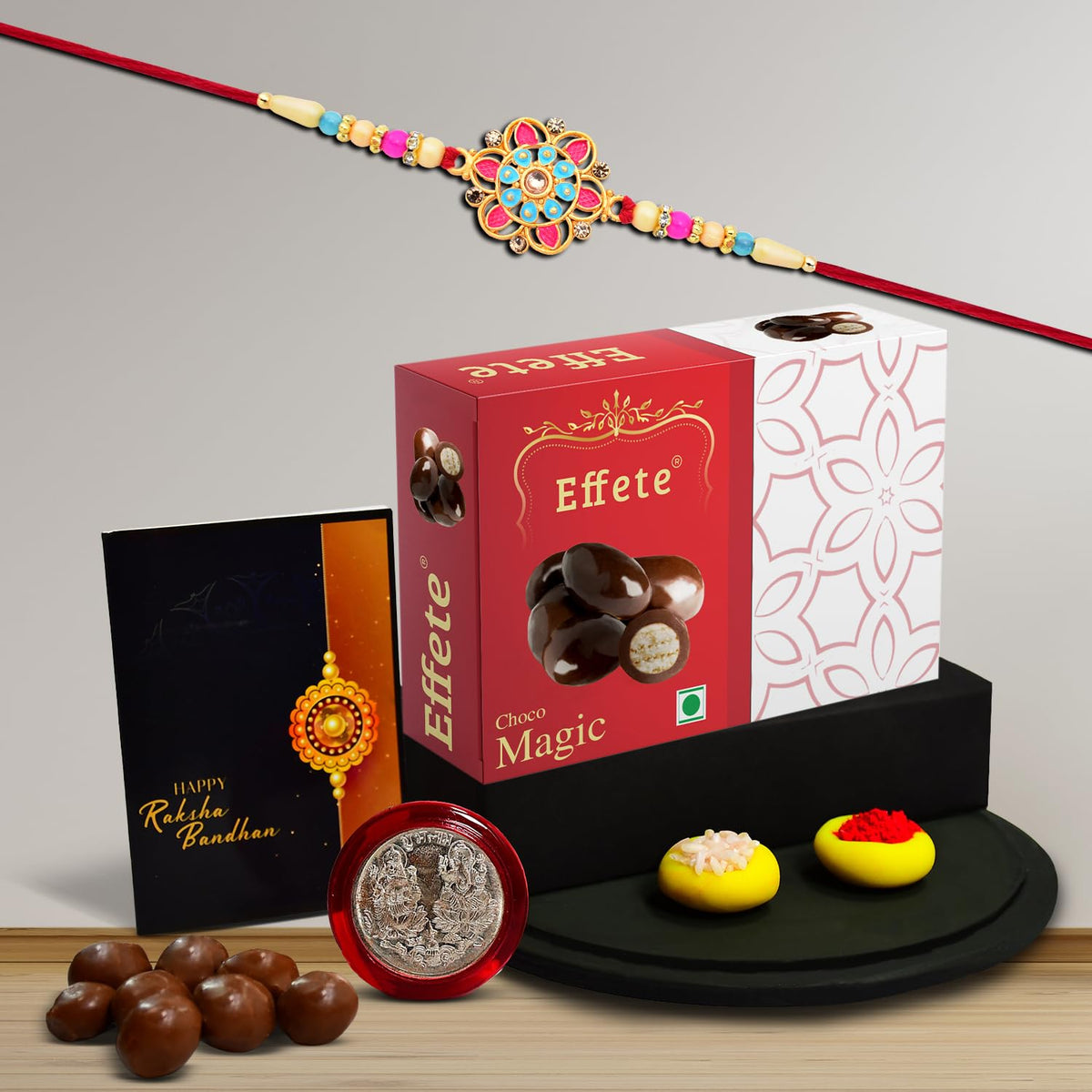 (K1_559_EM32) Rakhi Combo with Chocolate Magic 32gm| Rakhi for brother with gift | chocolate gift pack |rakhi with Chocolate Gift Hemper | Fancy Rakhi for men | Set of 1 |