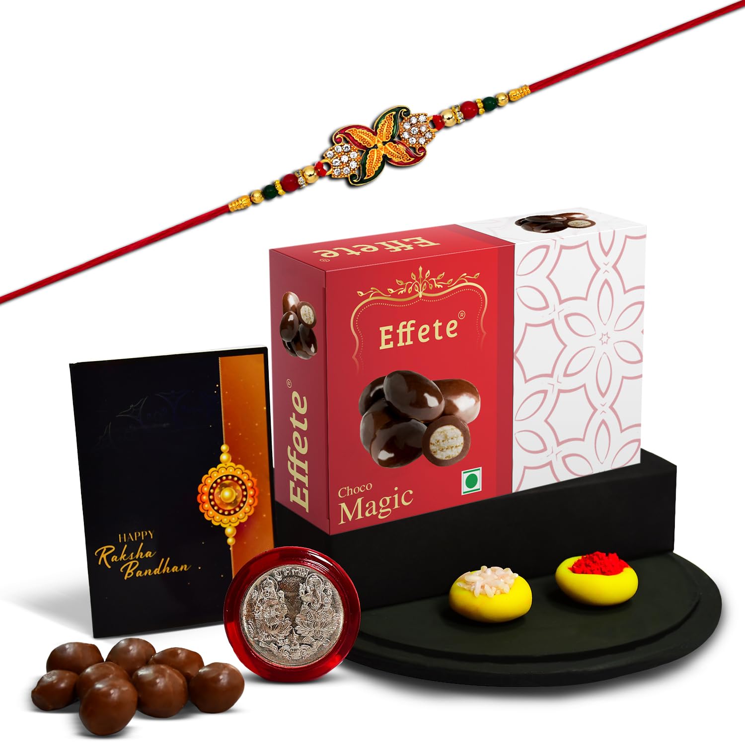(K1_547_EM32) Rakhi Combo with Chocolate Magic 32gm, Rakhi for brother with gift, chocolate gift pack, rakhi with Chocolate Gift Hemper, Fancy Rakhis for men, Set of 1 Rakhi