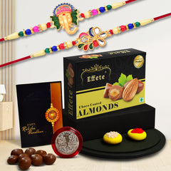 (K2_555+556_CA32) Rakhi Combo with Chocolate Almonds 32gm, stylish rakhi for brother, Rakhi & Chocolate for brother, rakhi brother, rakhi with gift, handmade rakhi, Set of 2 Rakhi
