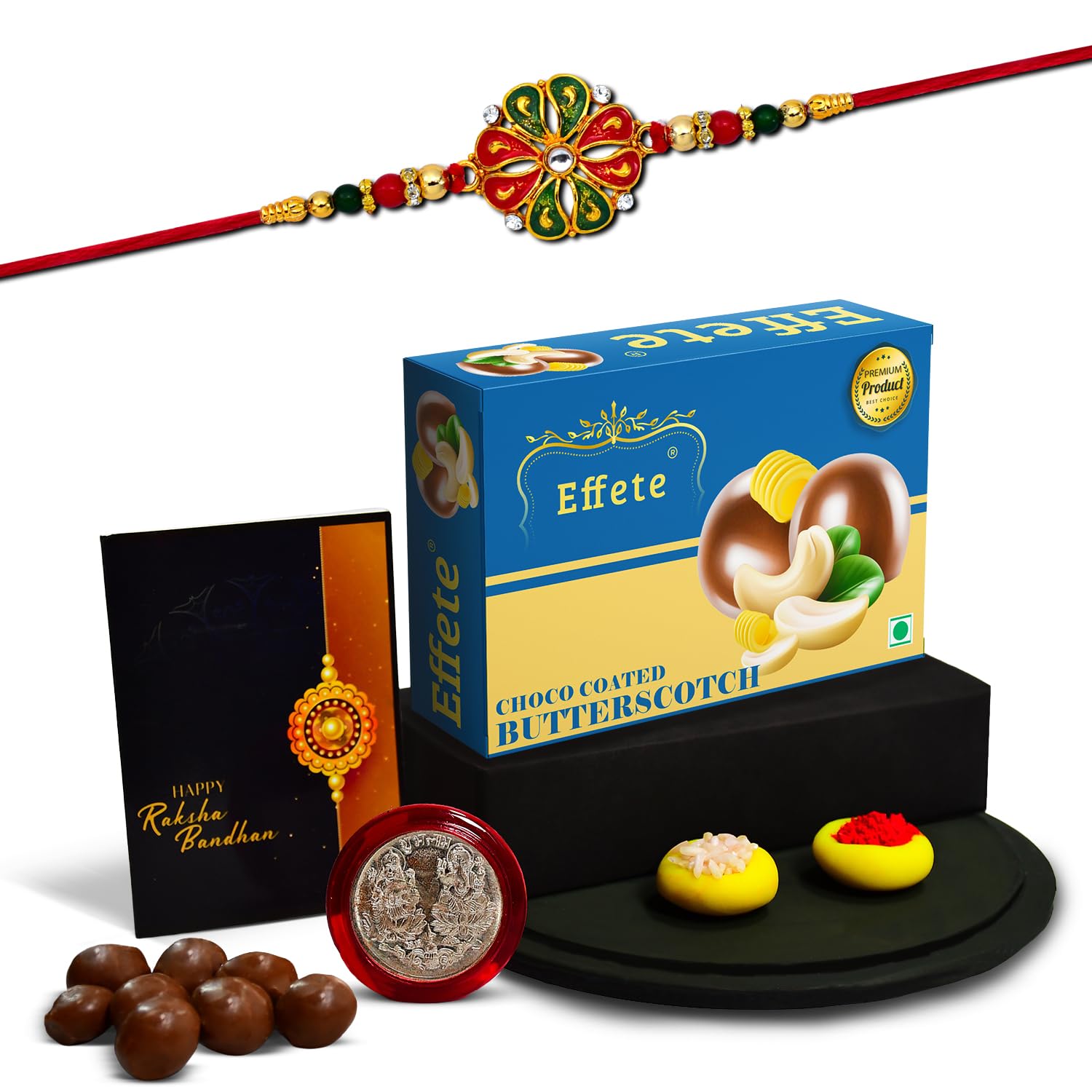 (K1_304_BS32) Rakhi Combo with Chocolate Butter Scotch 32gm| Rakhi for brother with gift | chocolate gift pack |rakhi with Chocolate Gift Hemper | Fancy Rakhi for men | Set of 1 |
