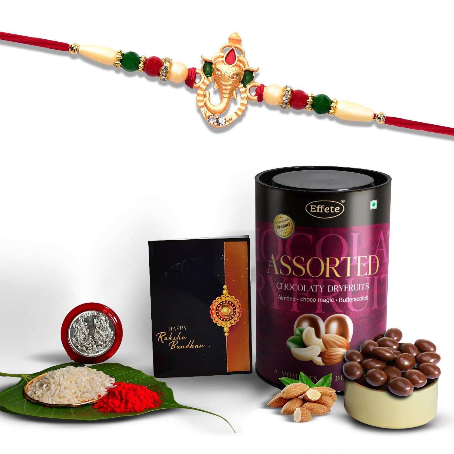 (K1_251_AS) Rakhi Combo with Assorted Chocolate Dryfruits 96gm, Rakhi & Chocolate for brother, Fancy Rakhis for men stylish, rakhi with gift, Rakhi Combo, Set of 1, Chocolate