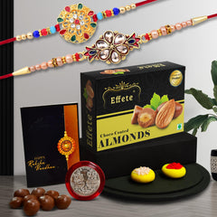 (K2_429+430_CA32) Rakhi with Chocolate Almonds 32gm| Rakhi for brother with gift | handmade rakhi |rakhi combo for brother | stylish rakhi for brother | Set of 2 Rakhi |