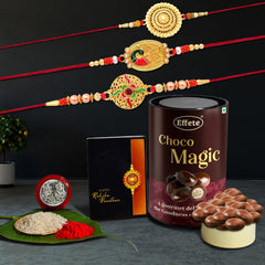 (K3_362+401+402_EM) Rakhi Combo with Chocolate Magic, Rakhi & Chocolate for brother, Fancy Rakhis for men stylish, rakhi with gift, Rakhi Combo, Set of 3,  Chocolate