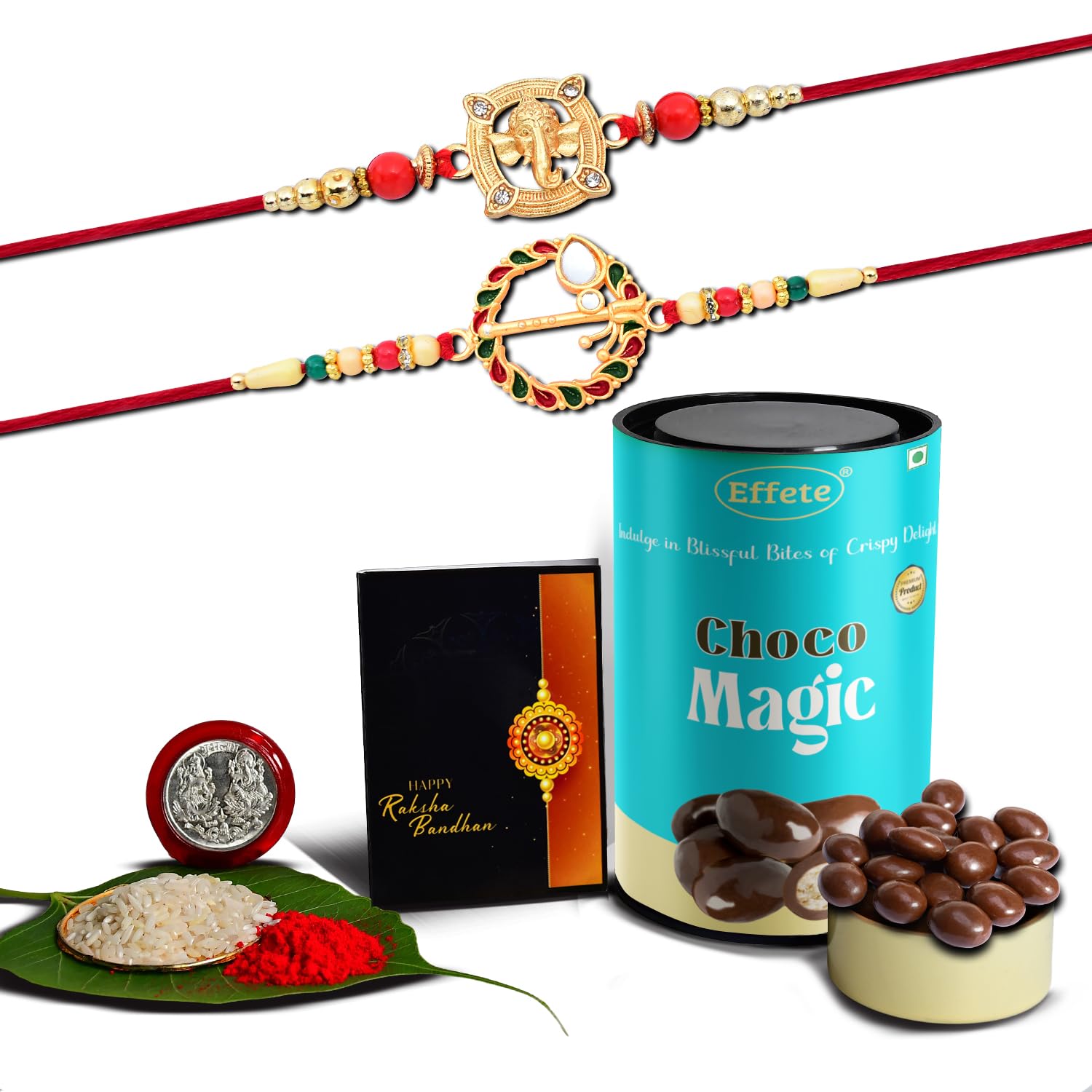 (K2_560+908_CM) Rakhi Combo with Chocolate Magic | Rakhi for brother with gift | chocolate gift pack |rakhi with Chocolate Gift Hemper | Fancy Rakhi for men | Set of 2 |
