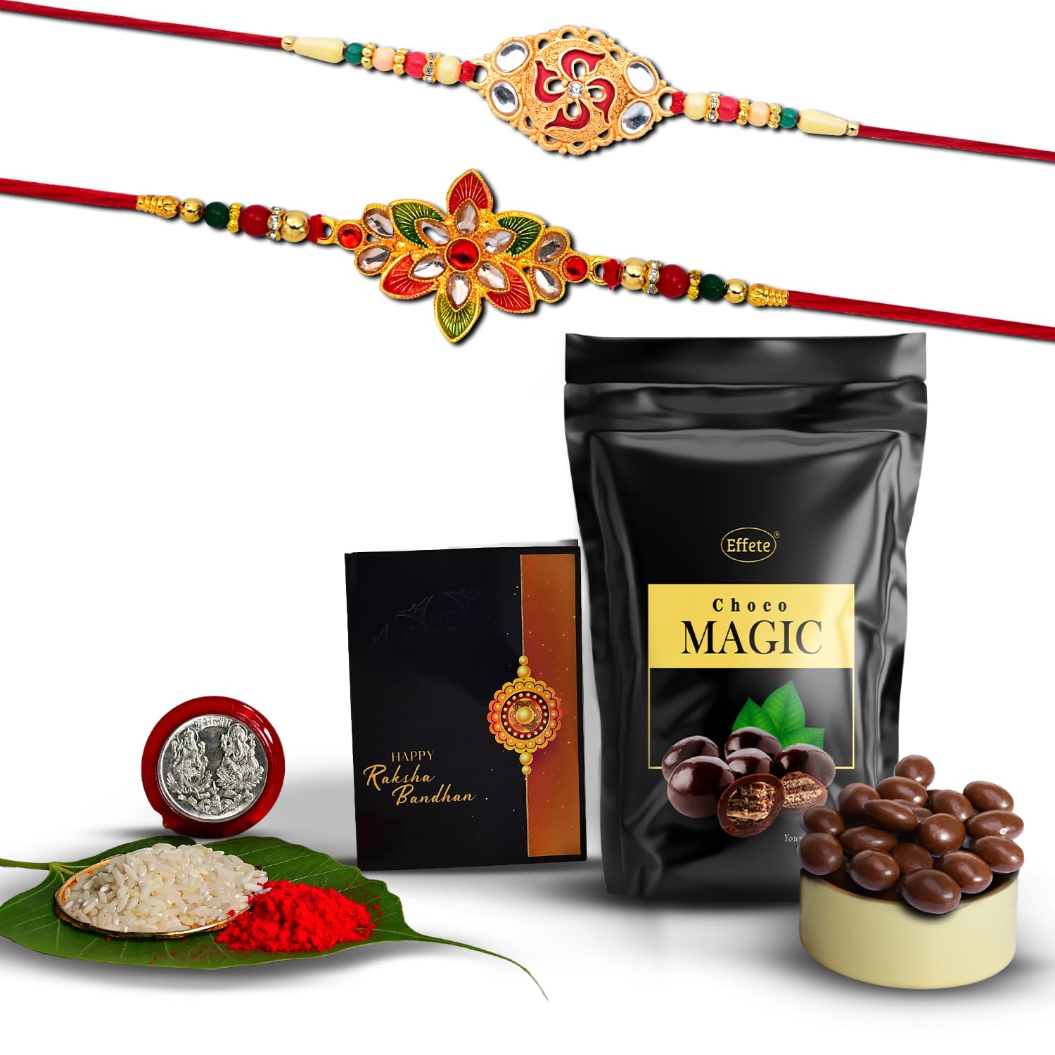 (K2_526+528_SM) Rakhi Combo with Choco Magic (Pouch), Rakhi & Chocolate for brother, Rakhi with chocolate, rakhi with gift, Rakhi Combo, Set of 2 Rakhi,  Chocolate