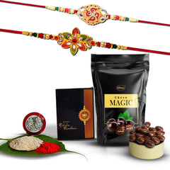 (K2_526+528_SM) Rakhi Combo with Choco Magic (Pouch), Rakhi & Chocolate for brother, Rakhi with chocolate, rakhi with gift, Rakhi Combo, Set of 2 Rakhi,  Chocolate