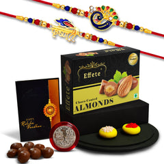(K2_320+321_CA32) Rakhi with Chocolate Almonds 32gm| Rakhi for brother with gift | handmade rakhi |rakhi combo for brother | stylish rakhi for brother | Set of 2 Rakhi |