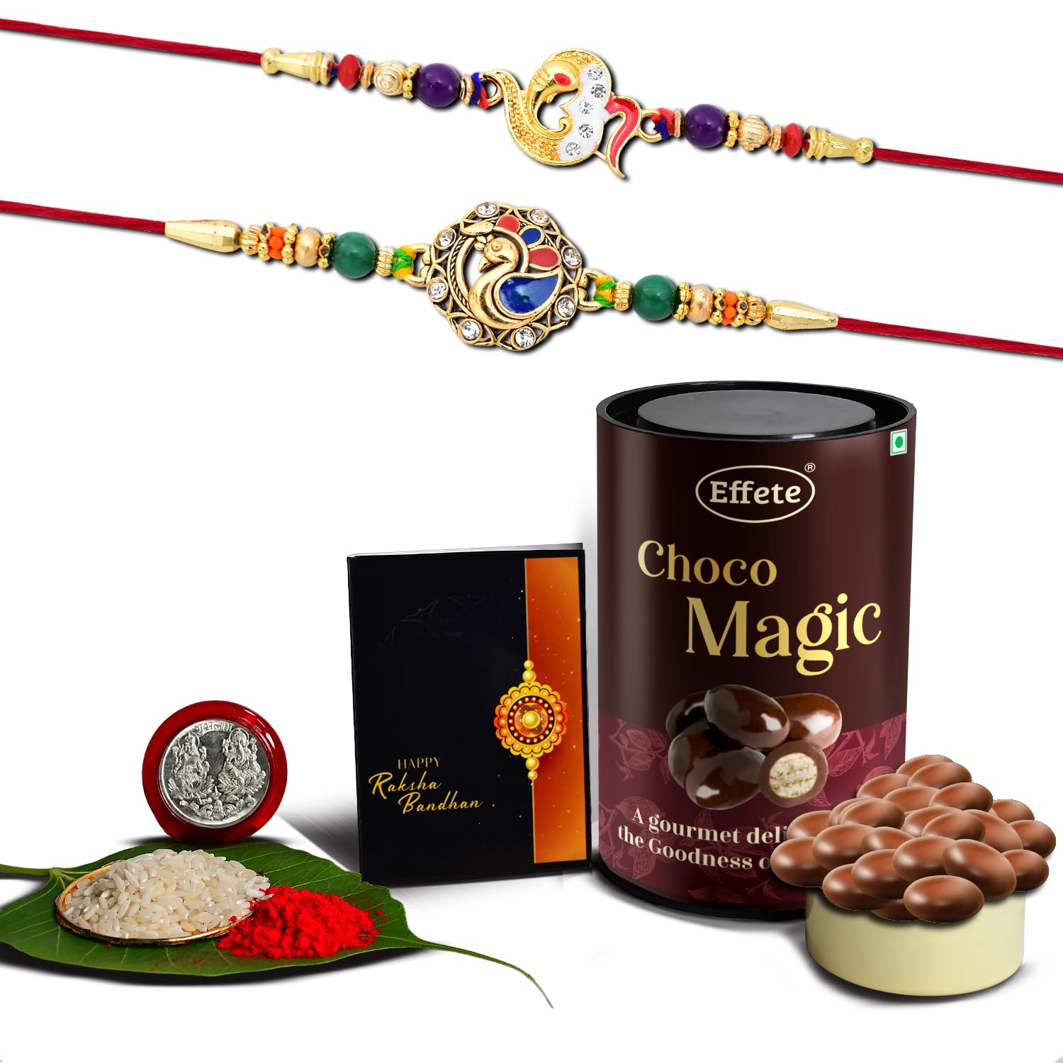 (K2_408+411_EM) Rakhi Combo & Chocolate Magic | Rakhi & Chocolate for brother | Fancy Rakhis for men stylish | rakhi with gift | Rakhi Combo | Set of 2 | Chocolate