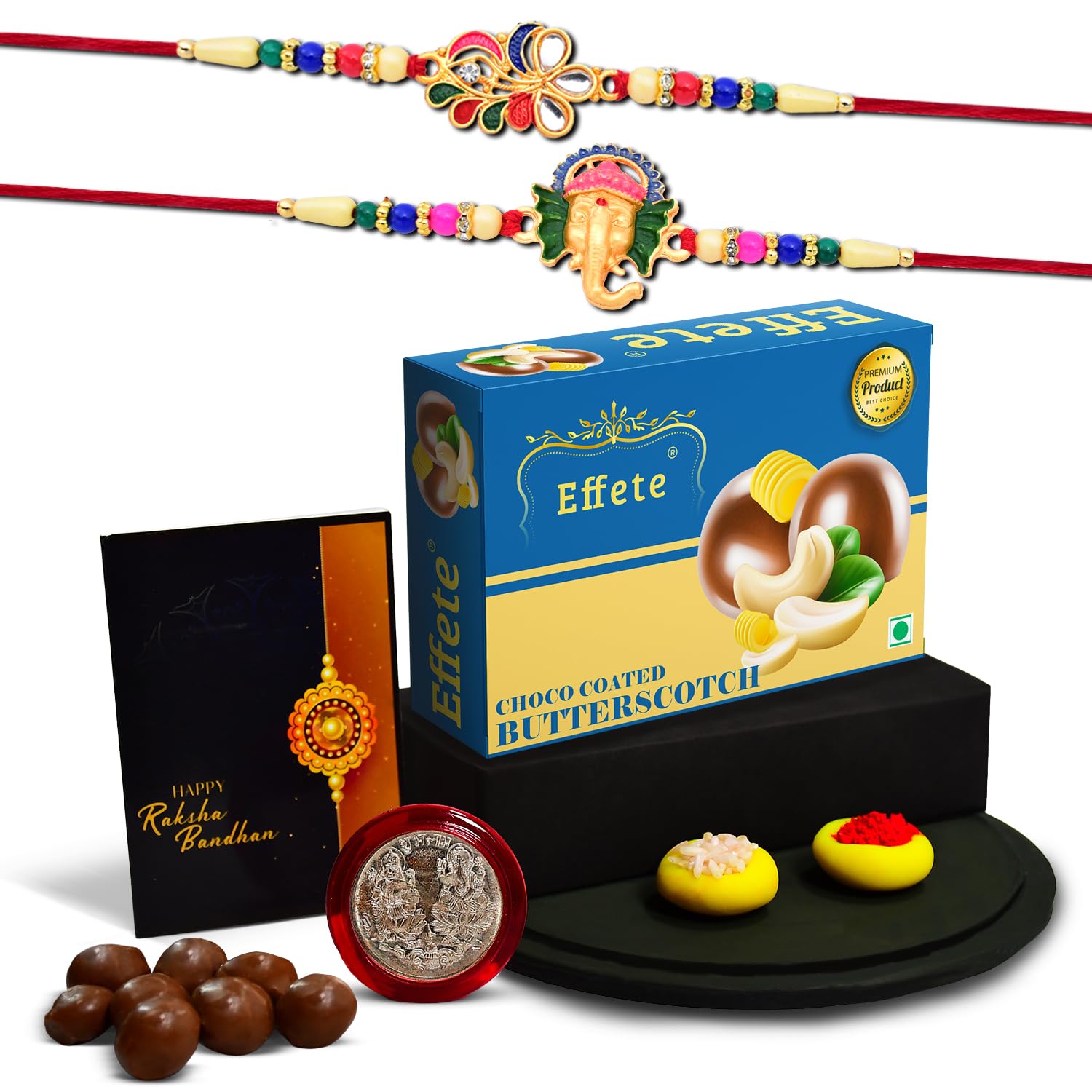 (K2_555+556_BS32) Rakhi with Chocolate Butter Scotch 32gm| Rakhi for brother with gift | handmade rakhi |rakhi combo for brother | stylish rakhi for brother | Set of 2 Rakhi |