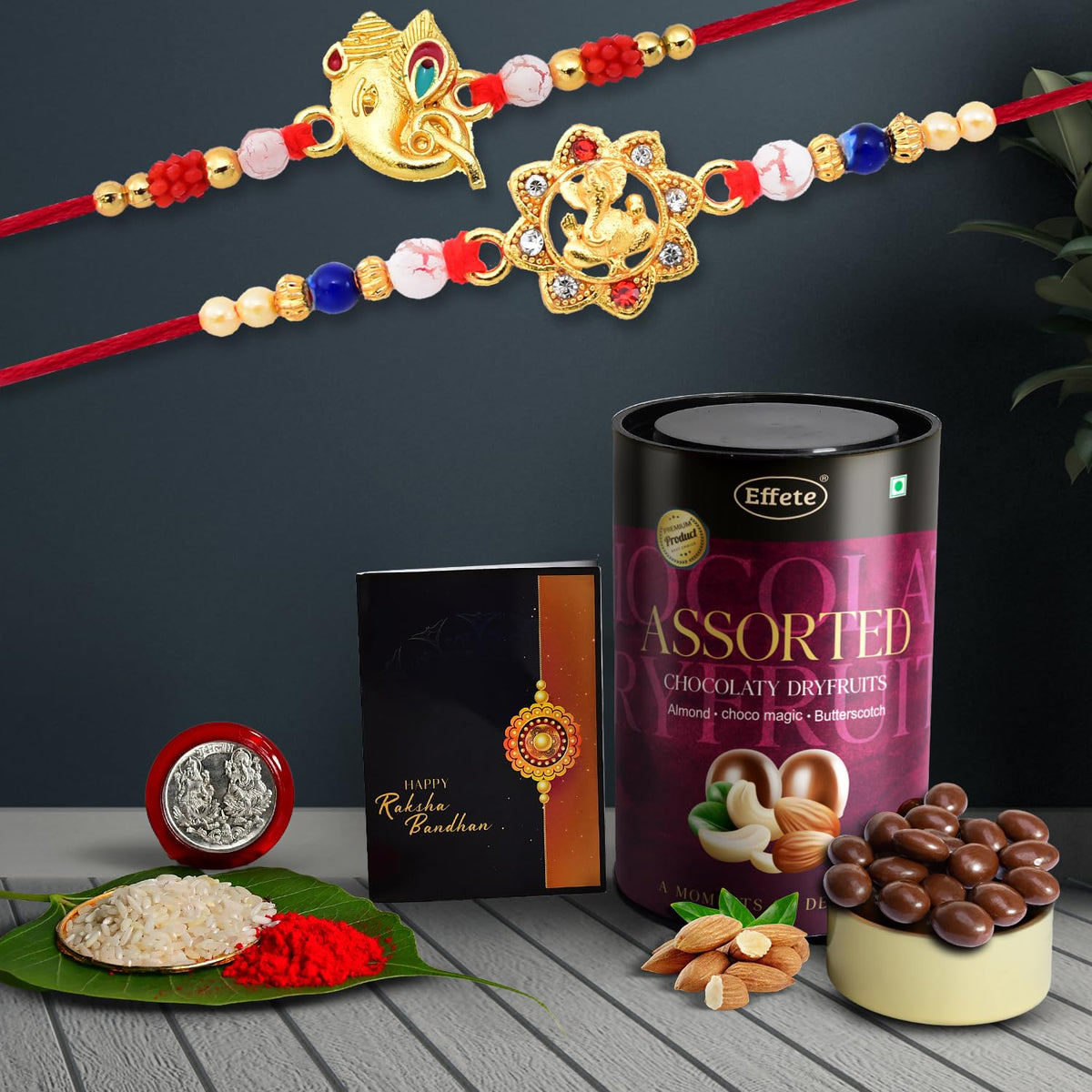 (K2_14+15_AS) Rakhi Combo with Assorted Chocolate Dryfruits 96gm | stylish rakhi for brother | Rakhi & Chocolate for brother | rakhi brother | rakhi with gift | handmade rakhi | Set of 2