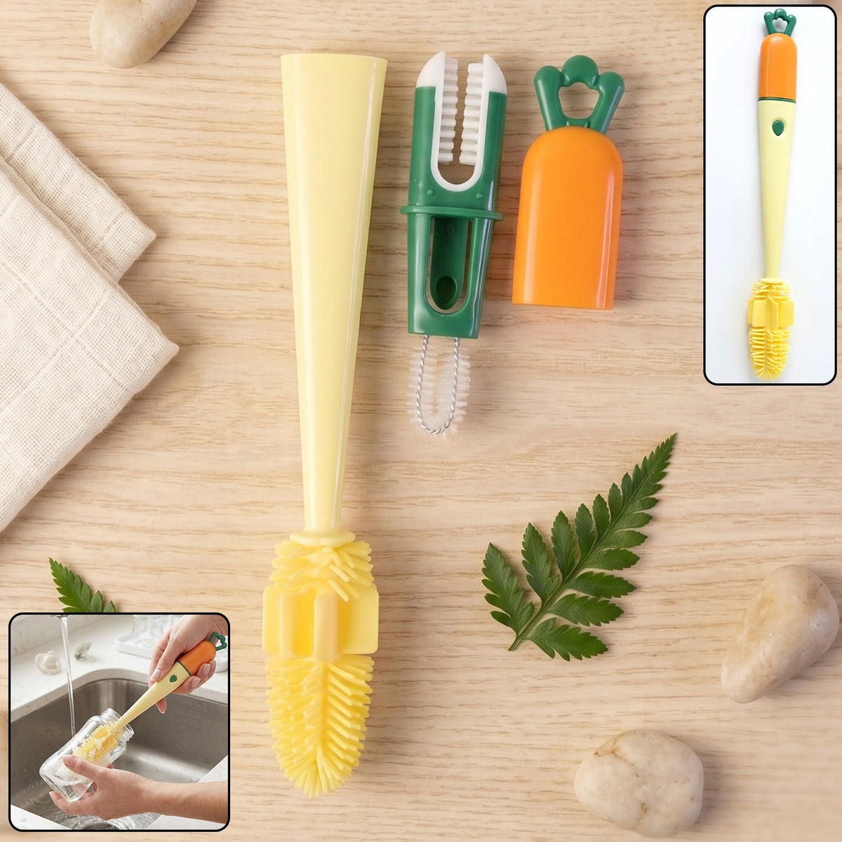 3 in 1 Bottle Cleaning Brush with Silicone Head for Cups and Flasks (1 Pc)
